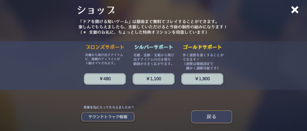 ドアを開ける短いゲームのプレイ画面